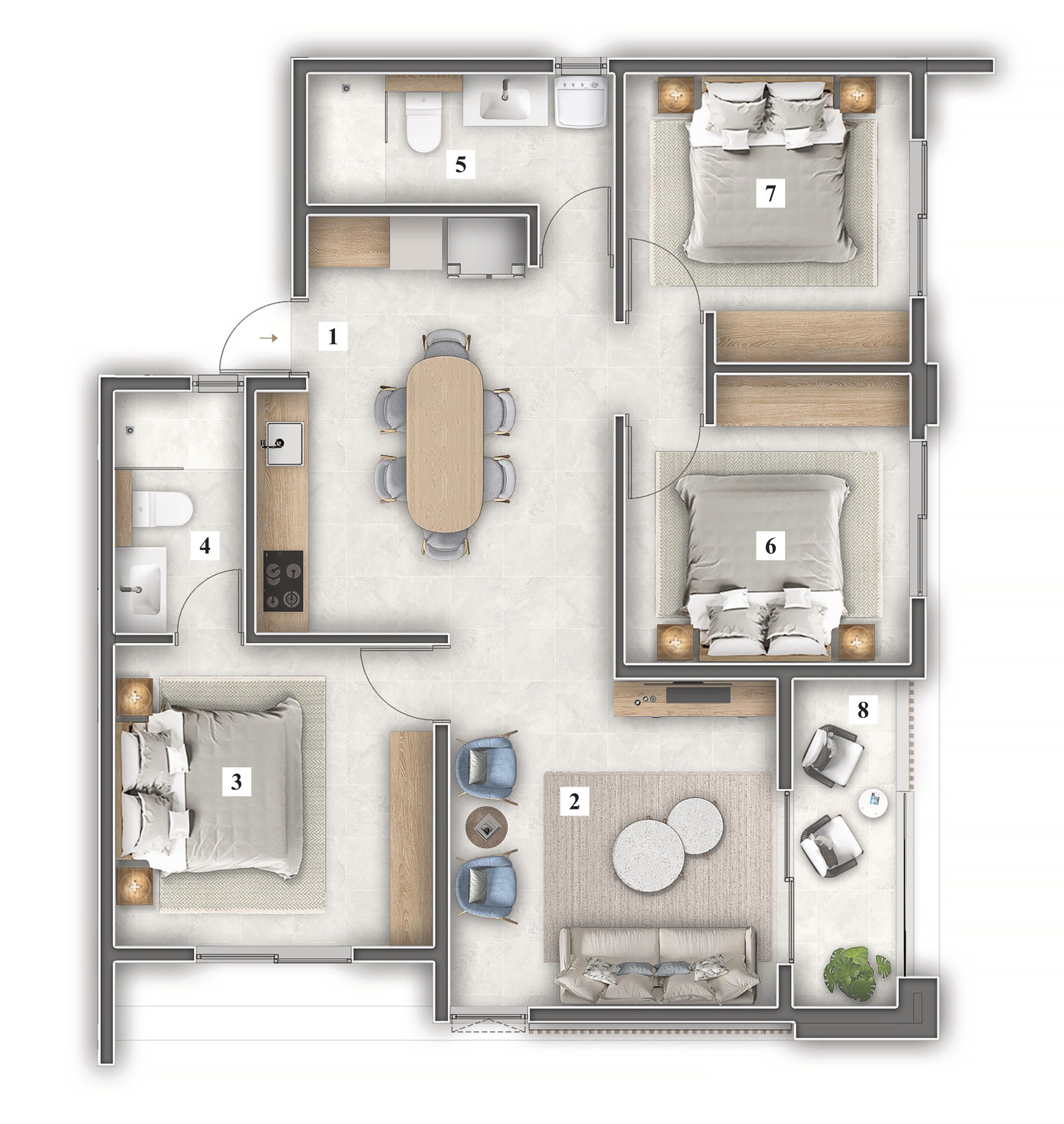3-bedroom apartment floor plan
